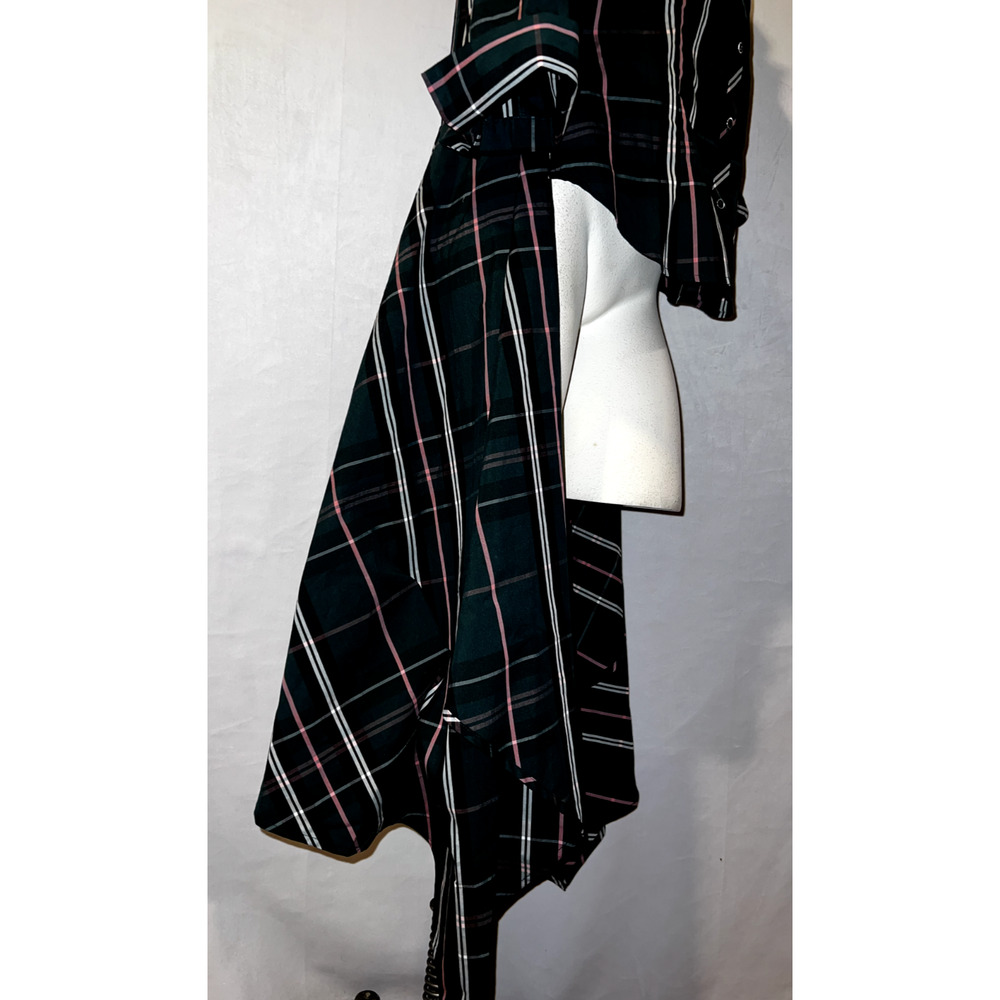 NEW YORK & COMPANY 7th Avenue Design Studio Plaid Button Long Drape Tail Shirt L - Picture 5 of 8